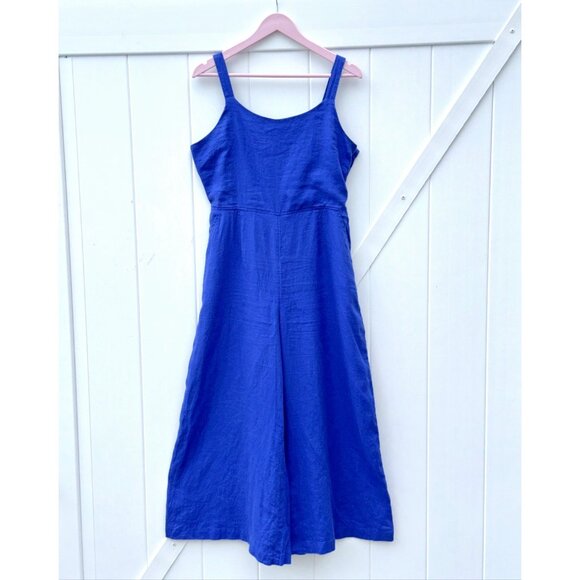 💙CYNTHIA ROWLEY Womens 8 Blue 100% Linen Wide Leg Boho CottageCore Y2K Jumpsuit - Picture 1 of 8